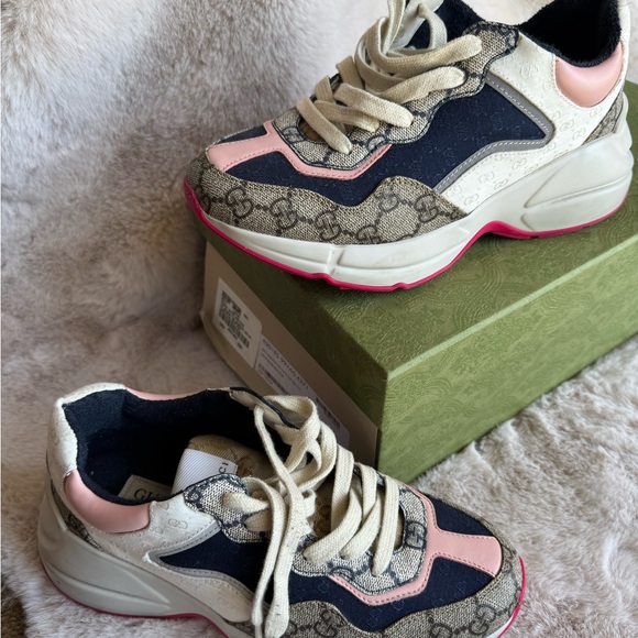 Gucci Women's Sneakers - Pink, Cream, and Blue - Picture 1 of 5